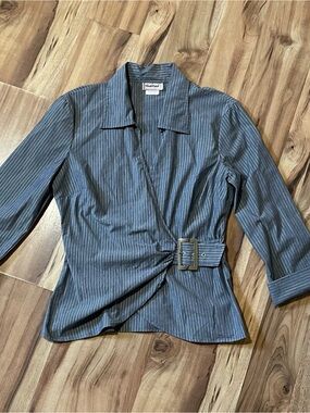 Y2K HeartSoul Vintage Pinstripe Side Buckle Wrap Top Office Siren Chic Sz M Jr